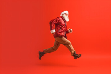 claus man run gift delivery santa red christmas isolated holiday present. Generative AI.