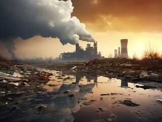 Contamination and global pollution concept. Climate change and ecology problems. Generative AI