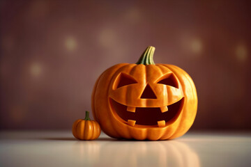 fall lantern smile orange face isolated halloween pumpkin decoration background holiday. Generative AI.