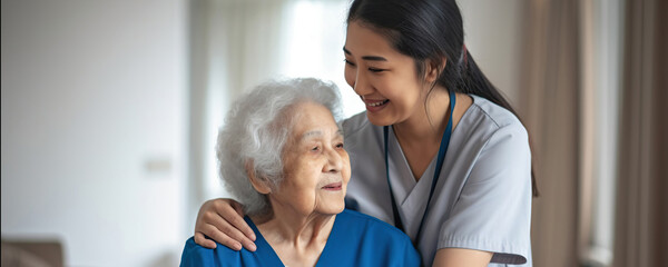 Caregiver assisting senior woman at home
