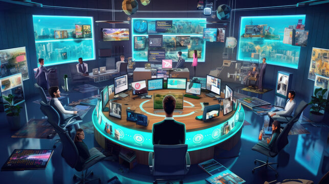 Photo of business digital and the metaverse, showcasing avatars engaged in virtual commerce and financial activities