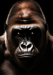 Animal portrait of a gorilla on a dark background conceptual for frame