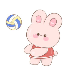 Cute little bunny playing volleyball.