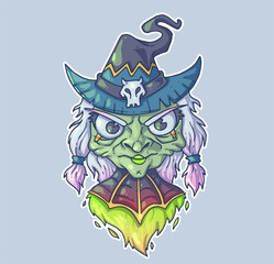 Funny old witch. Cartoon vector character. Trendy style. Vector illustration.