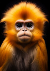 Obraz premium Photograph of a golden monkey on a black background conceptual for frame
