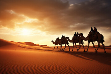 camel caravan in the desert.  