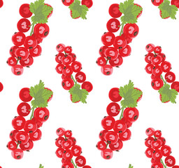 Sprigs of red currant with leaves. Seamless pattern in vector. Suitable for backgrounds and prints.