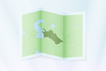 Turkmenistan map, folded paper with Turkmenistan map.