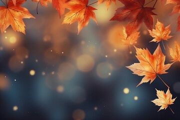 Naklejka na ściany i meble pattern of autumn leaves on a blurred background. Generative AI
