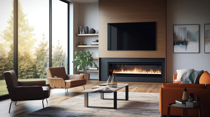 Modern living room with fireplace