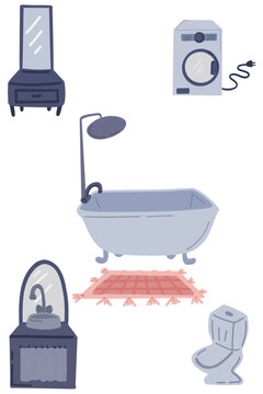 Bathroom hand drawn vector icons set