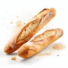 Isolated baguette on white or transparent background. png.