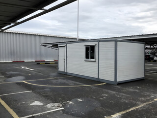 Mobile office buildings or container site offices for construction site area, project mobilization.