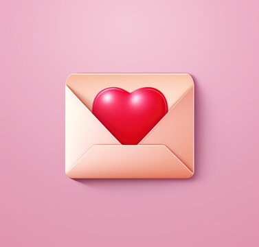 Red heart in letter message on pink background romantic symbol love Valentines Day app icons emoticons giving love mail emoji design Generative AI