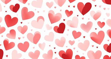 Bright hearts red and pink color on white background romantic decorative illustration for Valentines day gift paper, wedding decor or fabric textile Generative AI