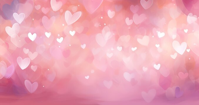 Hearts pink bokeh blurred abstract background Valentines day, women day or holiday event lights romantic delicate backdrop love concept banner design Generative AI
