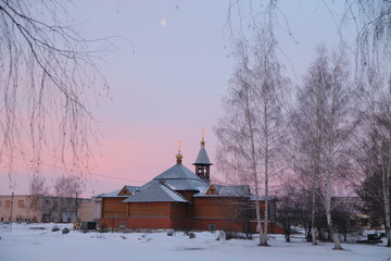 church in winter at dawn