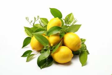 Composition with ripe lemons on white background, made by ai