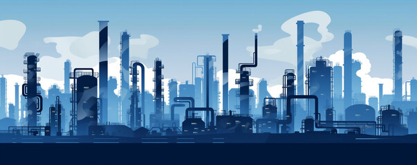 Industrial Factories Silhouette Background Blue oil background.   - obrazy, fototapety, plakaty