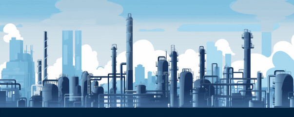 Industrial Factories Silhouette Background Blue oil background.  