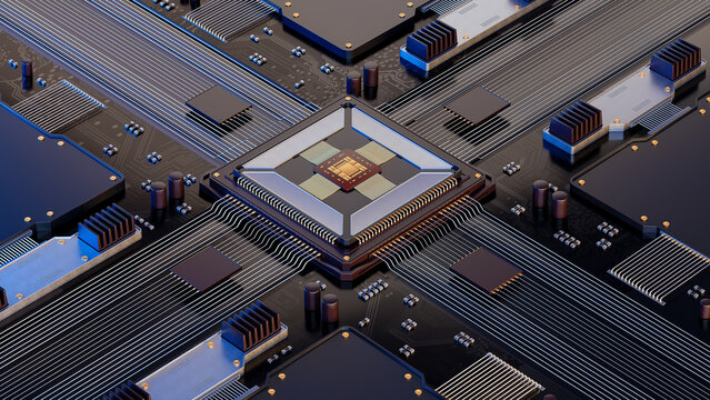3d illustration of futuristic micro chip