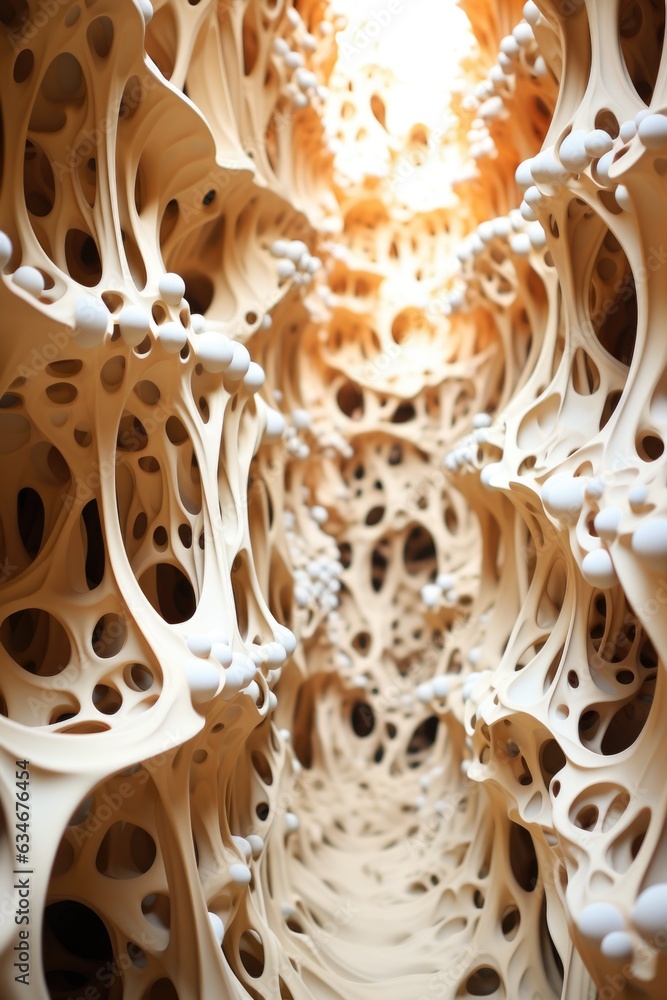 Poster a close up of a tunnel made of white and black foam. generative ai image.