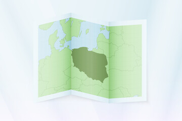 Poland map, folded paper with Poland map.