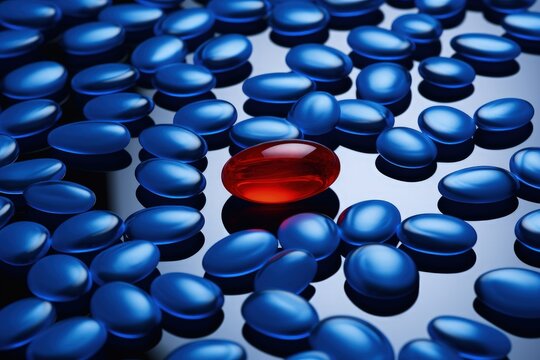 Blue and red pills, concept of choices and decisions. Generative AI