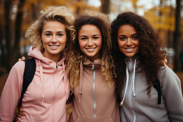 Fototapeta premium Group of women outdoors. Generative Ai
