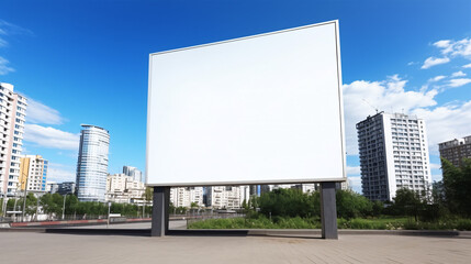Advertising billboard template mock-up in the city on a sunny summer day. Ad replacement for your design.