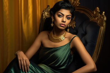 Elegant Woman in a Green Dress. A fictional character created by Generated AI