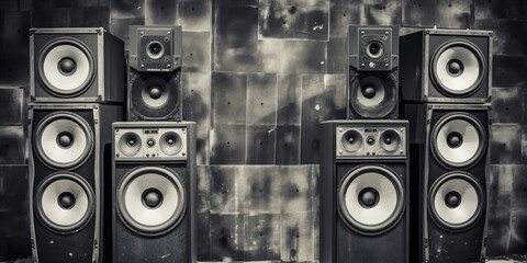 Music speakers on the wall background.  