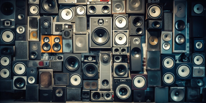 Music speakers on the wall background.  