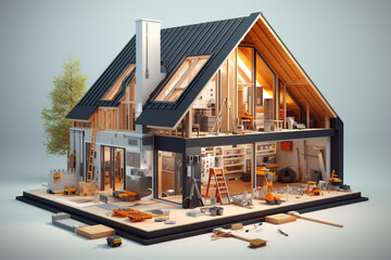 process of installing windows and doors in a frame house. Generative AI