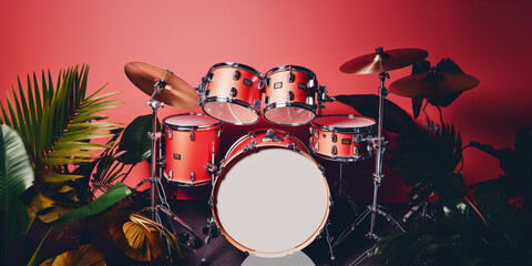 drum kit on a vibrant colored background.  
