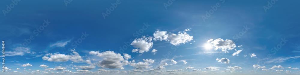 Wall mural seamless cloudy blue sky hdri 360 panorama view with zenith and clouds for use in 3d graphics or gam