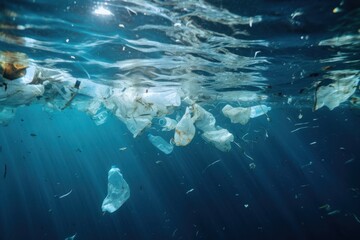 Naklejka premium disposable plastic Seas and oceans have garbage.