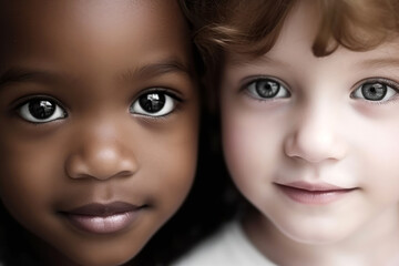 Closeup portrait of an african and european child together