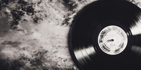Obraz premium top flatlay view of a B&w clean vinyl record. Generative AI