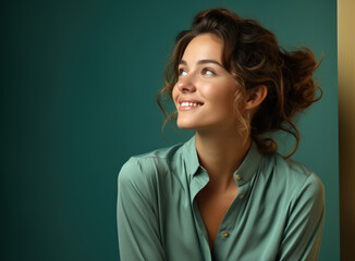 Fototapeta premium Generative ai illustration of happy beautiful young woman