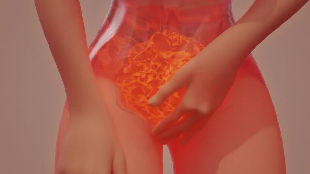 Menstruation pain 3D visualization of semitransparent woman body gestures and pain spot