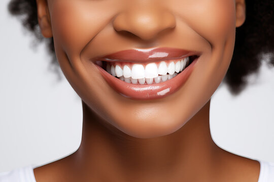 Closeup Of Young Black Woman Smiling, Ai Generated