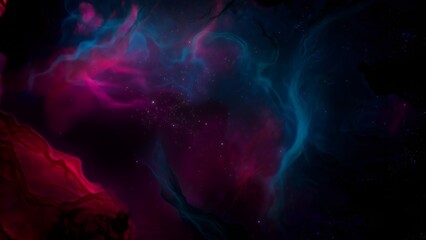 Red blue dark galaxy nebulae and stars in space. Alien mystical shining nebula in shiny starry night. artistic concept 3D illustration backdrop for space exploration and science fiction.