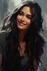 Fototapeta premium Beautiful Woman with Long Hair. A fictional character created by Generated AI