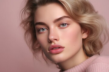 Fototapeta premium Stunning beauty with pink lips. A fictional character created by Generated AI
