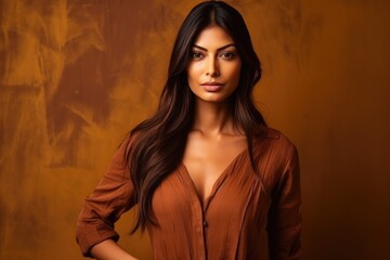 Fototapeta premium Stunning Woman in a Tan Shirt. A fictional character created by Generated AI