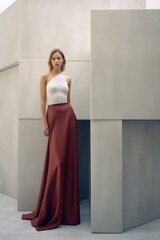 Fototapeta premium Female Model Posing in an A-Line Skirt. A fictional character created by Generated AI