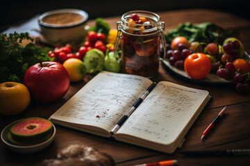 journal with weight loss records, fitness routines, and meal plans, highlighting the importance of tracking for success 