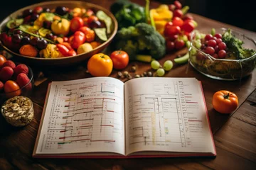 Poster journal with weight loss records, fitness routines, and meal plans, highlighting the importance of tracking for success  © forenna