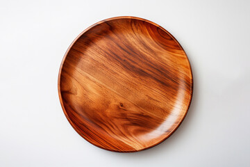 Wooden plate on white background. Handcrafted cooking utensils, made by ai